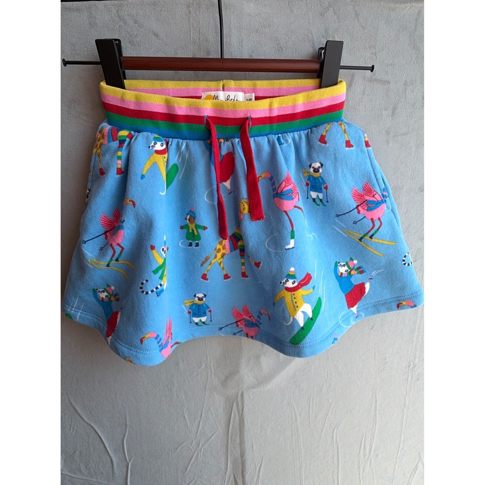 Mini Boden Cosy Twirly Sweatshirt Skirt Girl 3-4Y Blue Rainbow Whimsical Kidcore